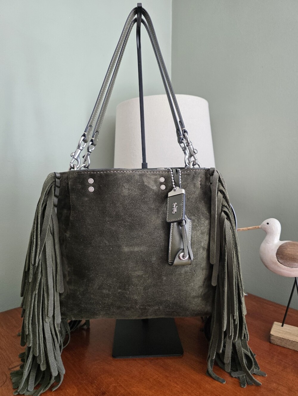 Coach 86824 Rogue 30 1941 Fern Green Cervo Suede Fringe Whipstitch Leather Bag - Picture 15 of 15